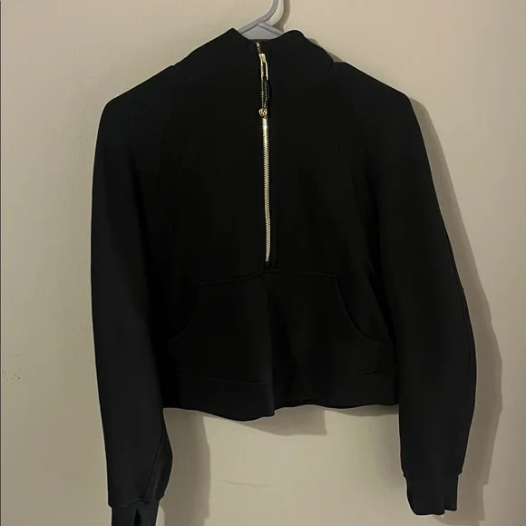 Black Half-Zip Cropped Hoodie - Picture 1 of 2
